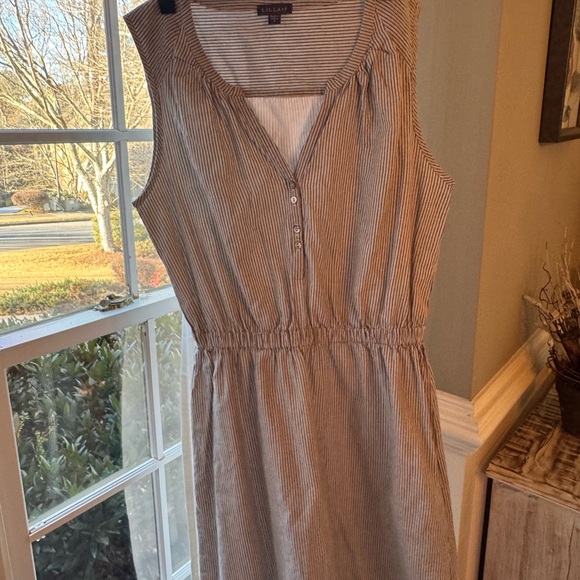 Lilla P Split Neck Striped Sleeveless Lined Cotton Shirt Dress Women’s S Midi - Picture 7 of 14